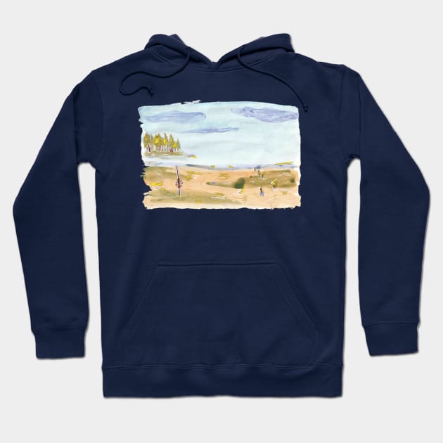 Family on the beach strand at Bjorno Sweden - tan, blue and gold Hoodie by Ipoole